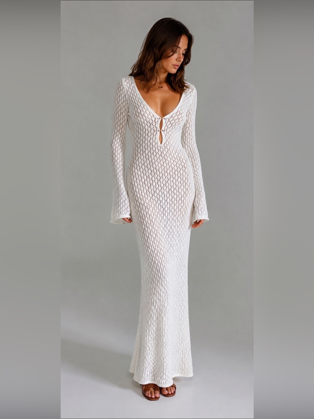 Commense Cover Up Long Sleeve Open Back Long Dress XS - Picture 3 of 4